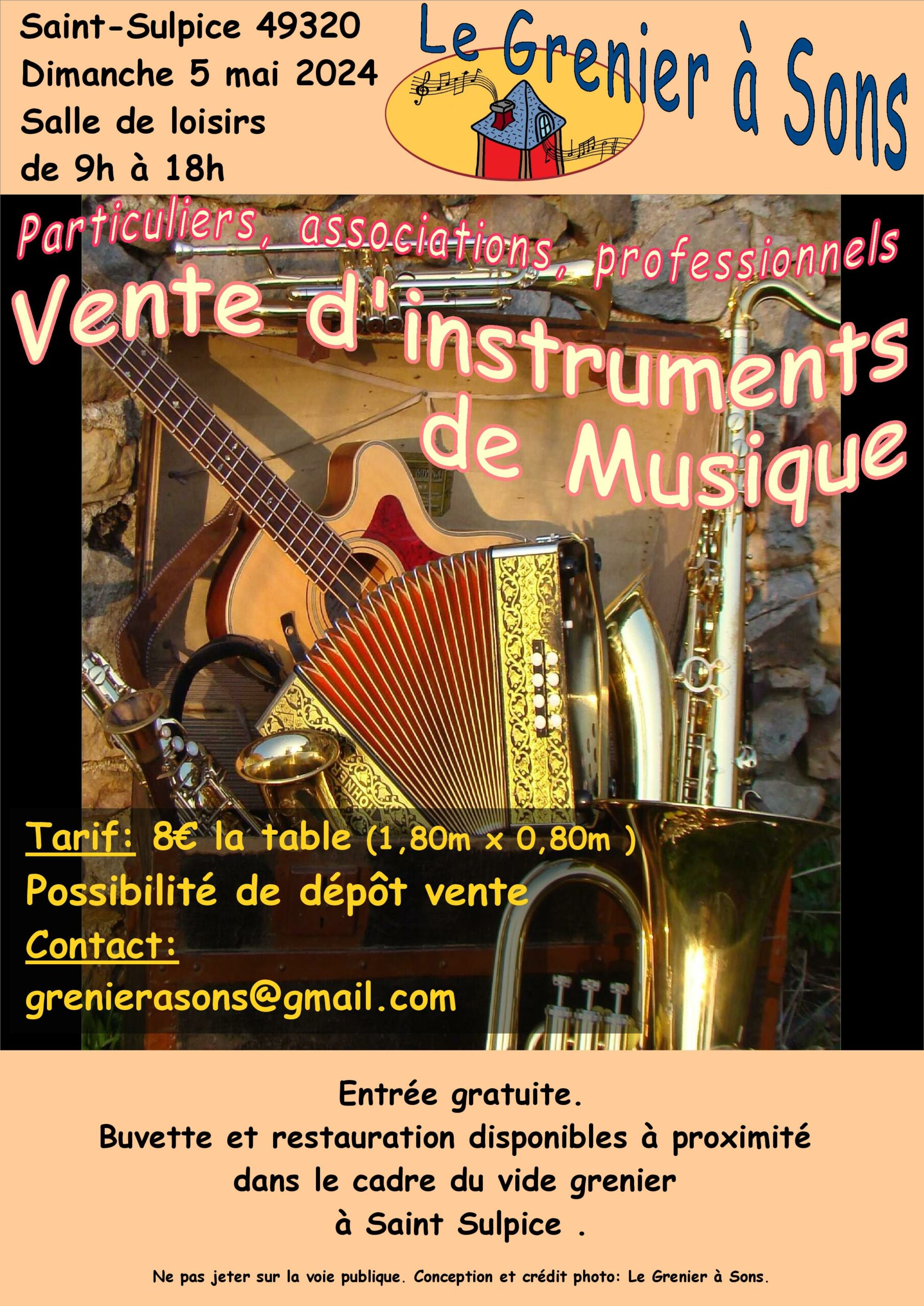 Vente d'instruments avec le Grenier à sons à l'occasion du vide-grenier de Saint-Sulpice